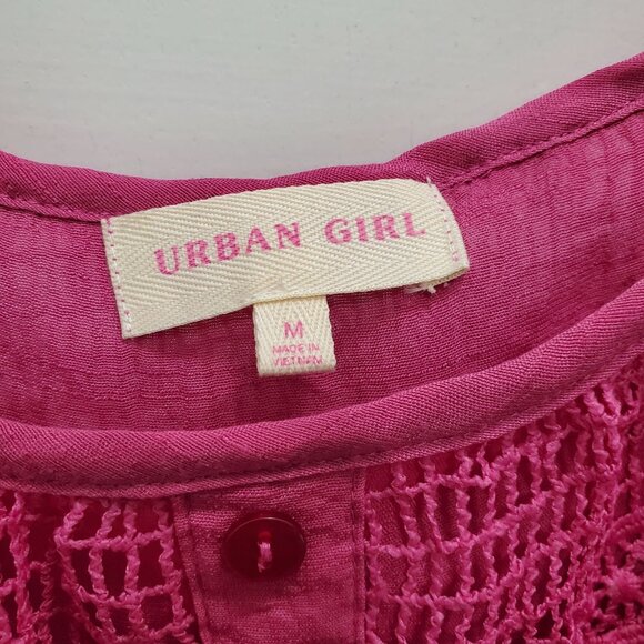 Urban Girl Junior's‎ Magenta Crochet Off Cold Shoulder Button Up Boho Top NWT M - Picture 6 of 8
